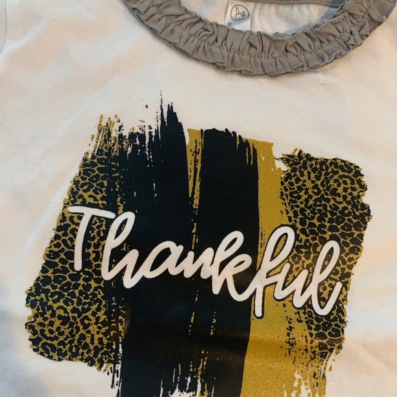 Gold Leopard Thankful Ruffle Shirt sizes 2-5/6 - Picture 2 of 3